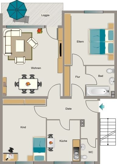 Wohnung zur Miete nur mit Wohnberechtigungsschein 506 € 3,5 Zimmer 82,1 m²<br/>Wohnfläche 2.<br/>Geschoss Stormstraße 5A Repelen Moers 47445