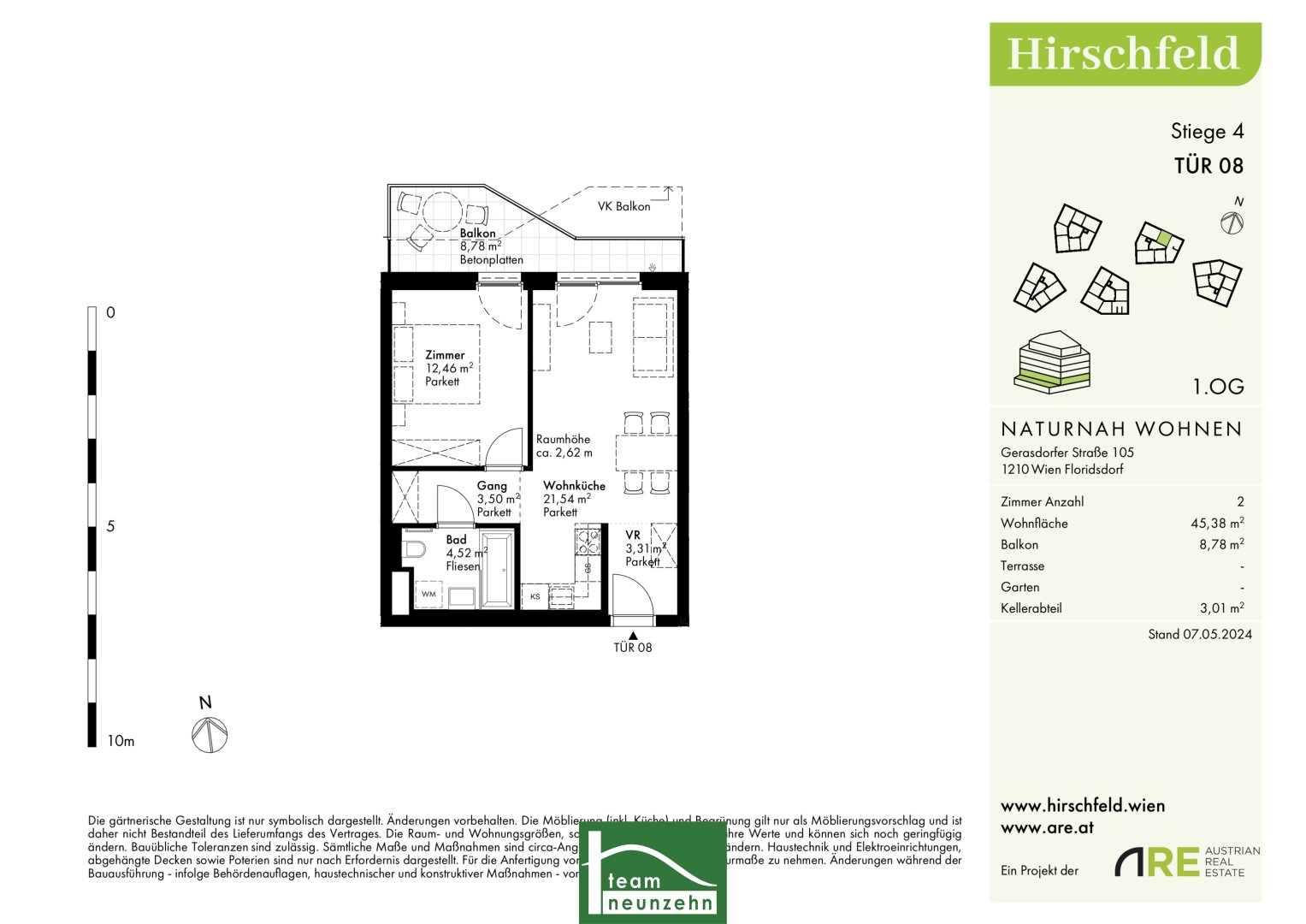 Wohnung zum Kauf provisionsfrei 272.000 € 2 Zimmer 45 m²<br/>Wohnfläche 1.<br/>Geschoss Gerasdorfer Straße 105 Wien 1210