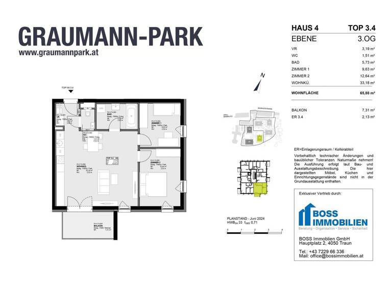 Wohnung zum Kauf - Erstbezug 404.500 € 3 Zimmer 65,9 m² 3. Geschoss Graumannpark 4 Traun 4050