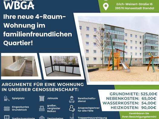 Wohnung zur Miete 525 € 4 Zimmer 71,5 m² 3. Geschoss Robert-Dittmann-Straße 6 A Stendal Stendal 39576