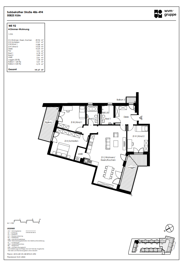 Wohnung zum Kauf provisionsfrei 883.405 € 4 Zimmer 141,7 m²<br/>Wohnfläche 1.<br/>Geschoss Subbelrather Str. 490 Ehrenfeld Köln 50825