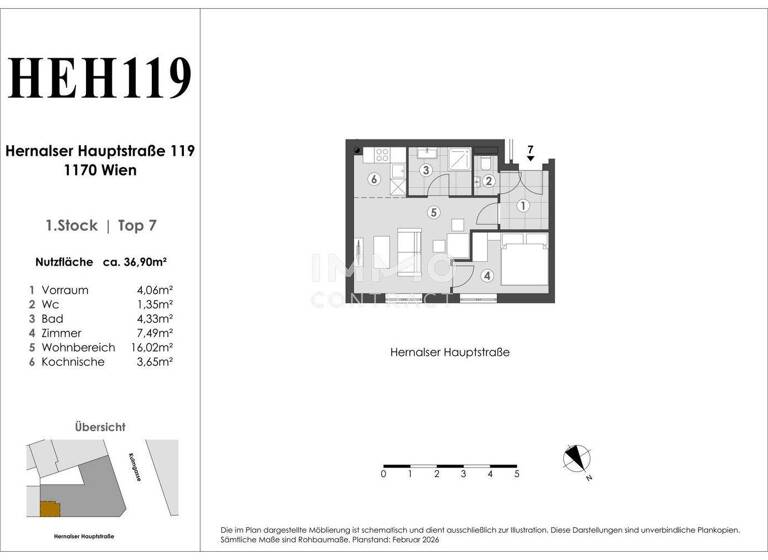 Wohnung zum Kauf 173.500 € 2 Zimmer 36,9 m² 1. Geschoss Wien 1170