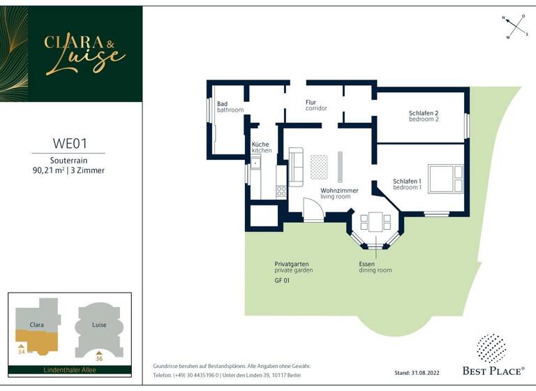 Wohnung zum Kauf provisionsfrei 392.000 € 3 Zimmer 90,2 m²<br/>Wohnfläche Souterrain, EG<br/>Geschoss Lindenthaler Allee 34 Zehlendorf Berlin 14163