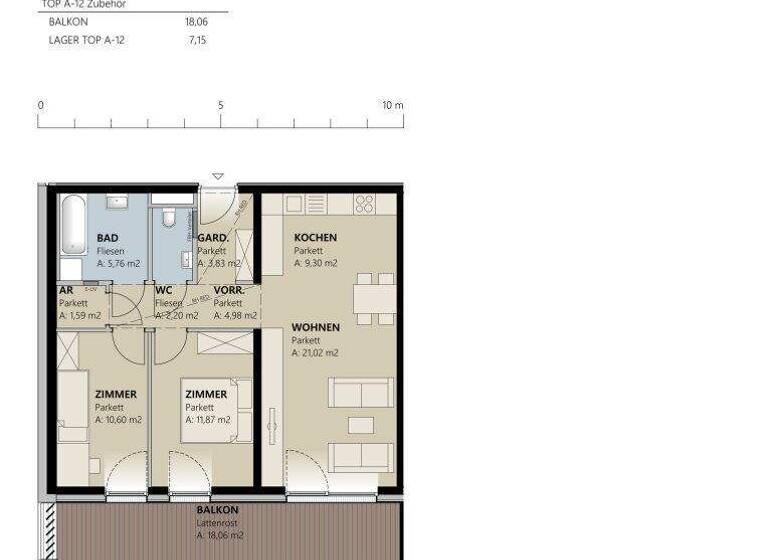 Wohnung zur Miete - Erstbezug 904 € 3 Zimmer 71,1 m² Zollhausstraße Kappl 6555