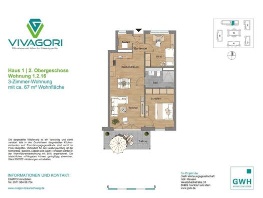 Wohnung zur Miete 822 € 3 Zimmer 66,7 m² 2. Geschoss frei ab sofort Vincent-van-Gogh-Ring Braunschweig Westliches Ringgebiet 38126