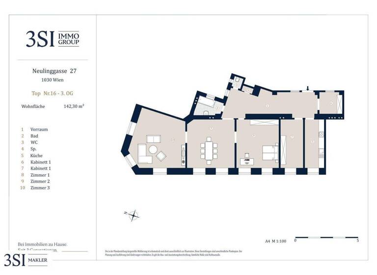 Wohnung zum Kauf - Erstbezug 1.525.000 € 5 Zimmer 142,3 m² 3. Geschoss Neulinggasse 27 Wien 1030