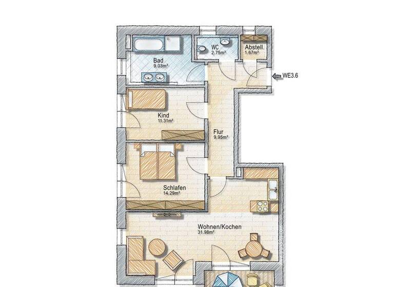 Wohnung zur Miete 1.150 € 3 Zimmer 84 m² 1. Geschoss frei ab 01.06.2026 Ried 86510