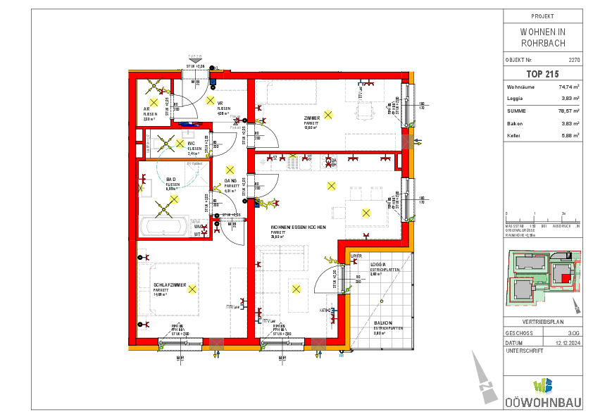 Wohnung zur Miete 804 € 3 Zimmer 74,7 m²<br/>Wohnfläche 3.<br/>Geschoss Fadingerstraße Rohrbach-Berg 4150