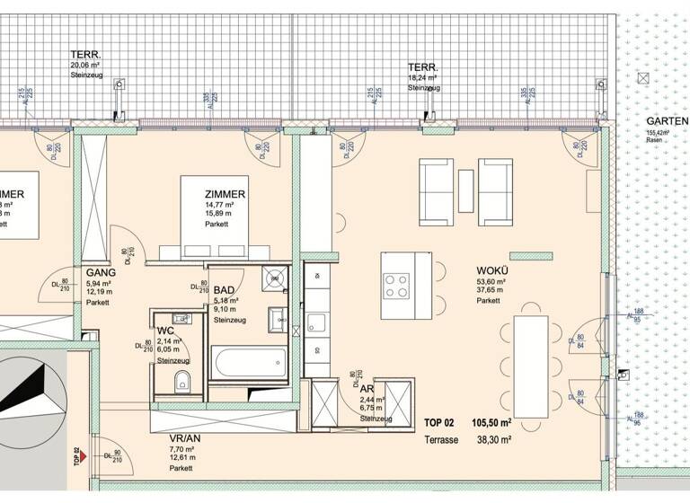 WG-Zimmer zum Kauf - Erstbezug 585.000 € 3 Zimmer 105,5 m² EG Platzergasse Wien 1210