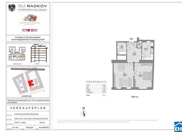 Wohnung zum Kauf 649.000 € 2 Zimmer 75 m² 2. Geschoss Untere Weißgerberstraße Wien 1030