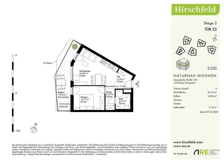 Wohnung zum Kauf - Erstbezug provisionsfrei 285.000 € 2 Zimmer 45,2 m² 3. Geschoss Wien 1210