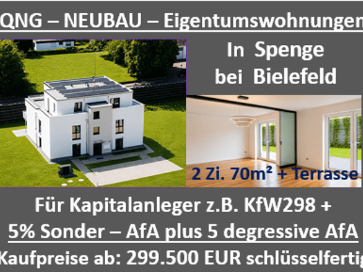 Terrassenwohnung zum Kauf - Erstbezug provisionsfrei als Kapitalanlage geeignet 295.500 € 2 Zimmer 70 m² Innenstadt Bielefeld 33602