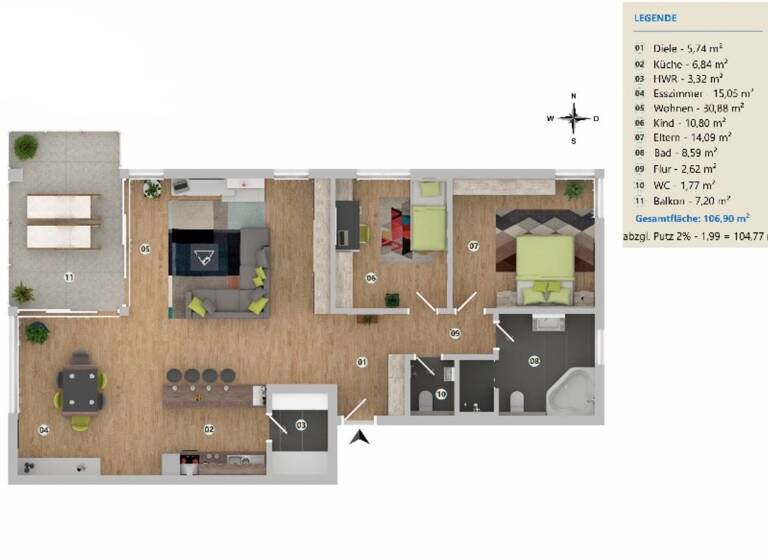 Wohnung zur Miete 1.600 € 3 Zimmer 106 m² Geschoss 1/2 frei ab 01.05.2026 Hasel 79686