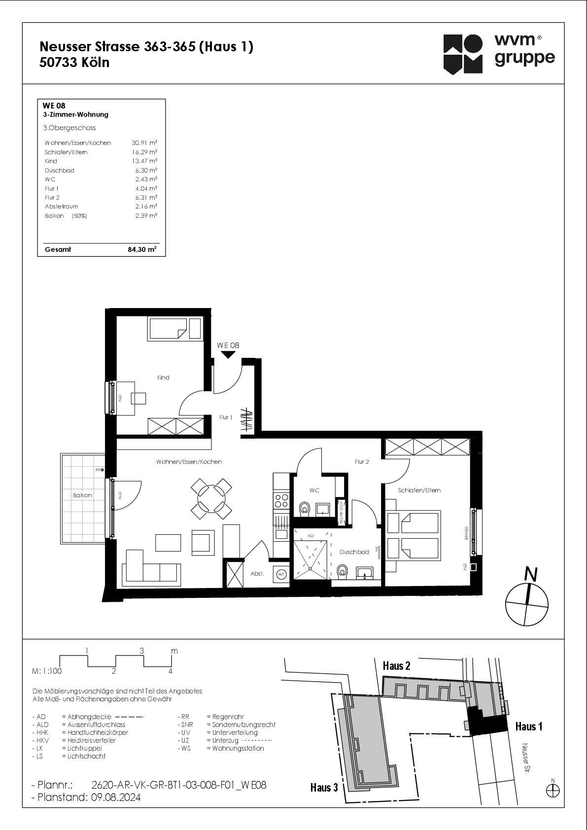 Wohnung zum Kauf provisionsfrei 609.900 € 3 Zimmer 84,3 m²<br/>Wohnfläche 3.<br/>Geschoss Neusser Straße 363 a Nippes Köln 50733