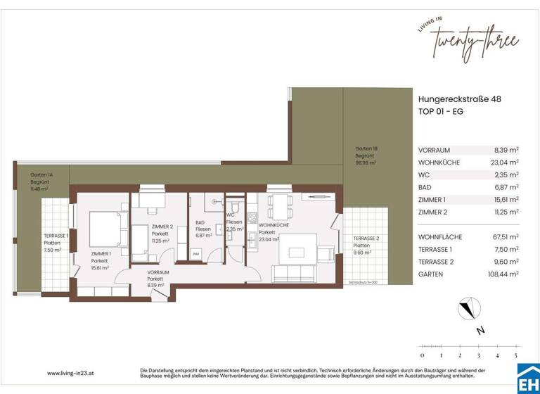 Wohnung zum Kauf - Erstbezug 439.000 € 3 Zimmer 67,5 m² EG Hungereckstraße Wien 1230