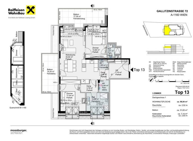 Wohnung zum Kauf - Erstbezug provisionsfrei 853.700 € 3 Zimmer 98,9 m² 2. Geschoss Gallitzinstraße Wien,Ottakring 1160