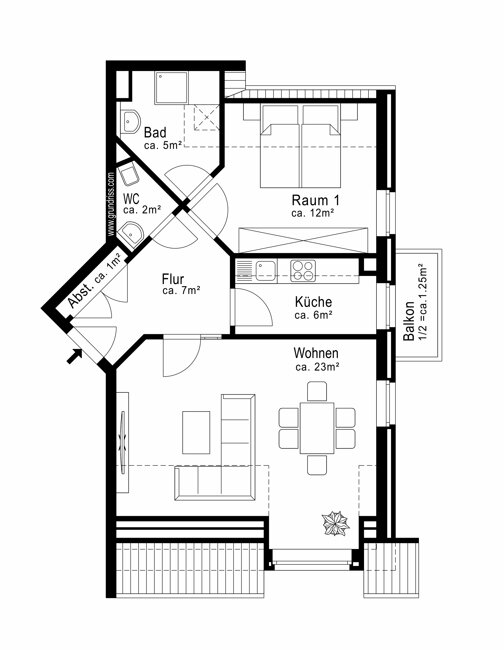 Wohnung zum Kauf 190.500 € 2 Zimmer 57 m²<br/>Wohnfläche 2.<br/>Geschoss Wahlbezirk 04 Elmshorn 25335