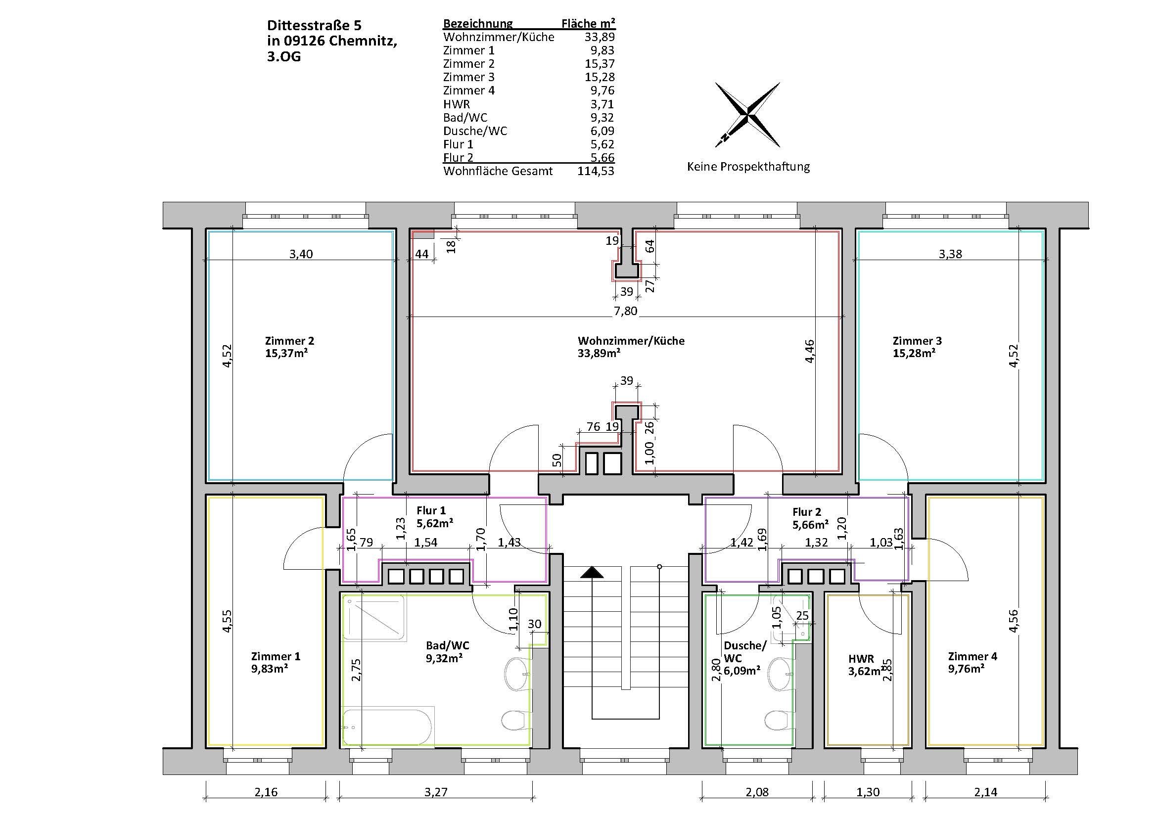 Wohnung zur Miete 744 € 5 Zimmer 114,5 m²<br/>Wohnfläche 3.<br/>Geschoss Dittesstr. 5 Bernsdorf 423 Chemnitz 09126