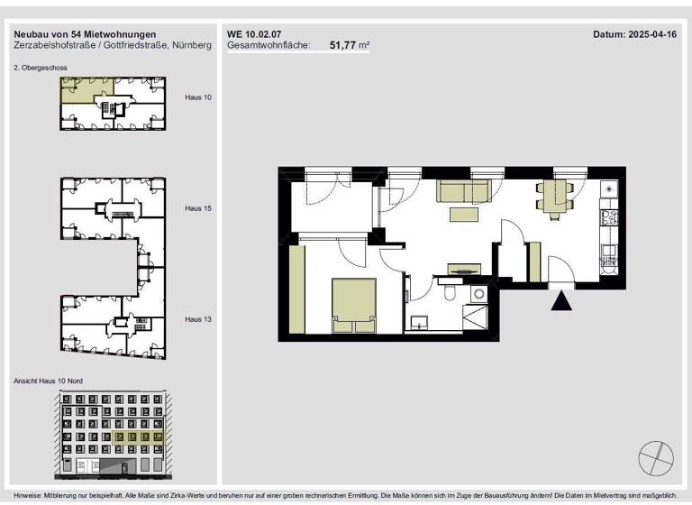 Wohnung zur Miete 899 € 2 Zimmer 51,6 m² 2. Geschoss frei ab sofort Gottfriedstraße 10 St Peter Nürnberg 90478