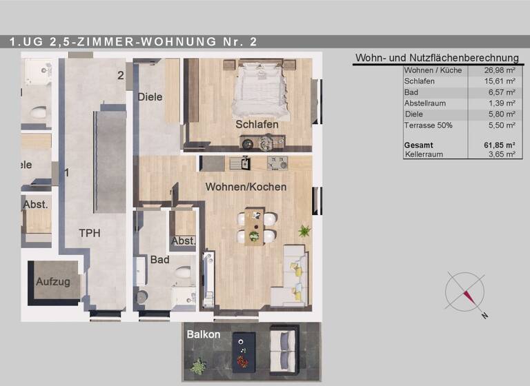 Wohnung zur Miete 800 € 2,5 Zimmer 61,9 m² Geschoss -1/4 frei ab 01.06.2026 Karlstraße  35/4 Geislingen Geislingen an der Steige 73312