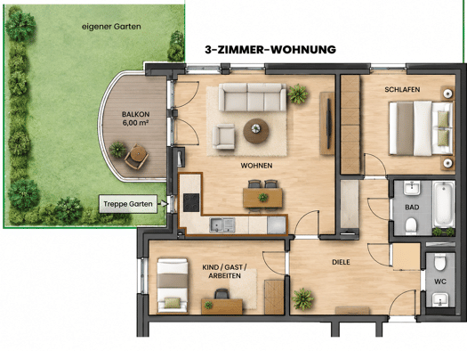 Terrassenwohnung zum Kauf 395.000 € 3 Zimmer 66 m² Geschoss EG/3 frei ab 30.12.2026 Rosa-Luxemburg-Straße Babelsberg Nord Potsdam 14482
