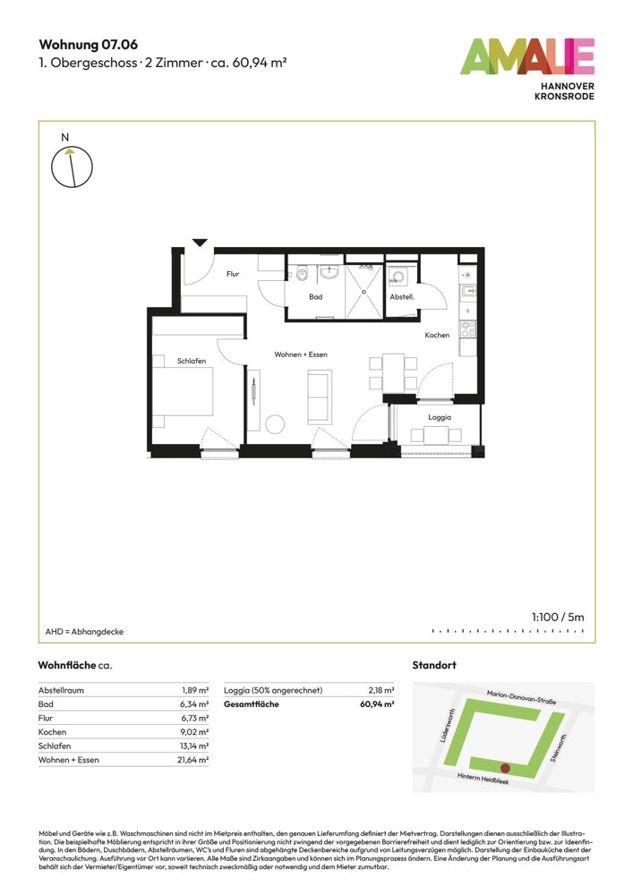 Wohnung zur Miete 925 € 2 Zimmer 60,9 m²<br/>Wohnfläche 1.<br/>Geschoss Bemerode Hannover 30539