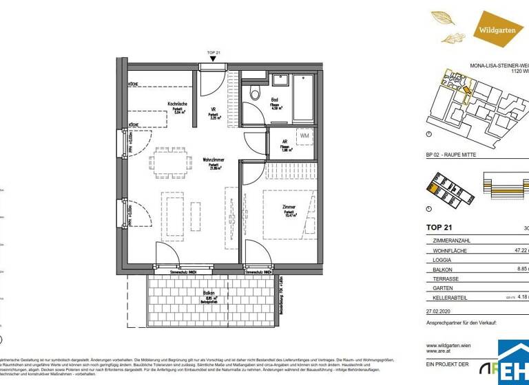 Wohnung zur Miete 659 € 2 Zimmer 47,2 m² 3. Geschoss Mona-Lisa-Steiner-Weg Wien 1120