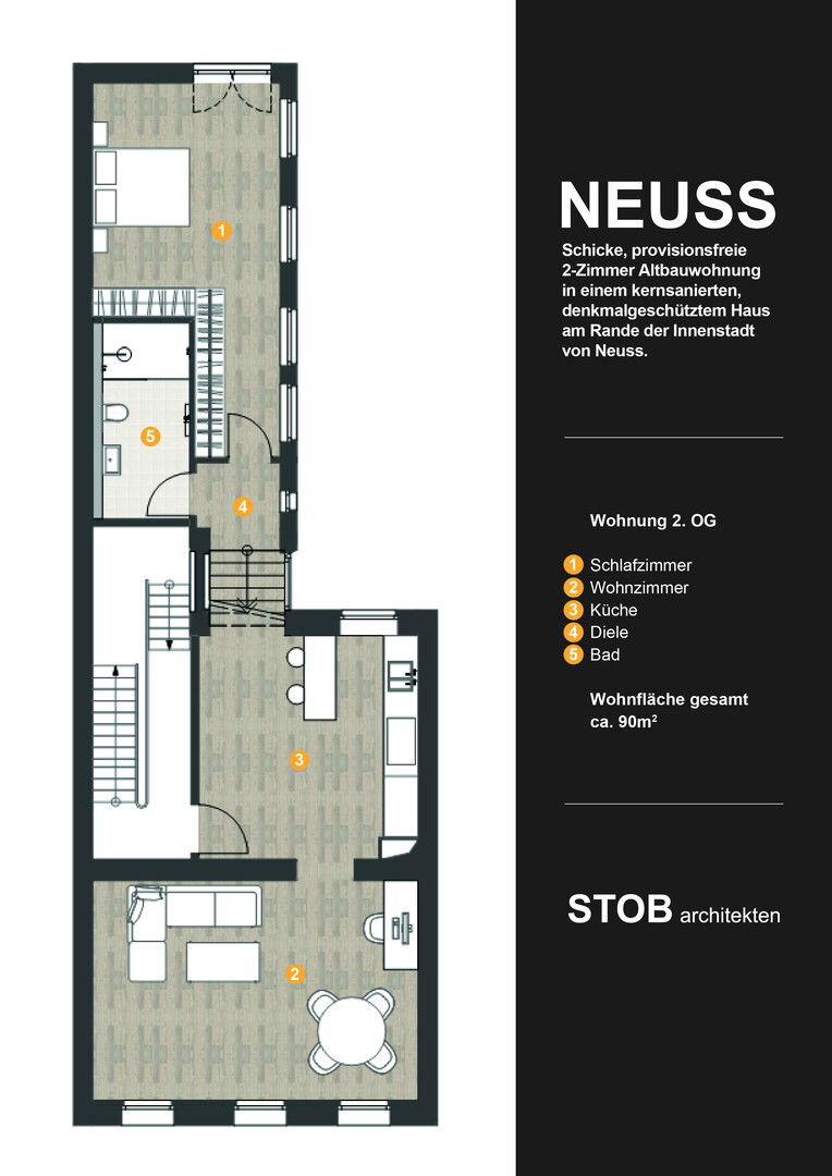 Wohnung zur Miete Wohnen auf Zeit 2.950 € 2 Zimmer 90 m²<br/>Wohnfläche ab sofort<br/>Verfügbarkeit Innenstadt Neuss 41460