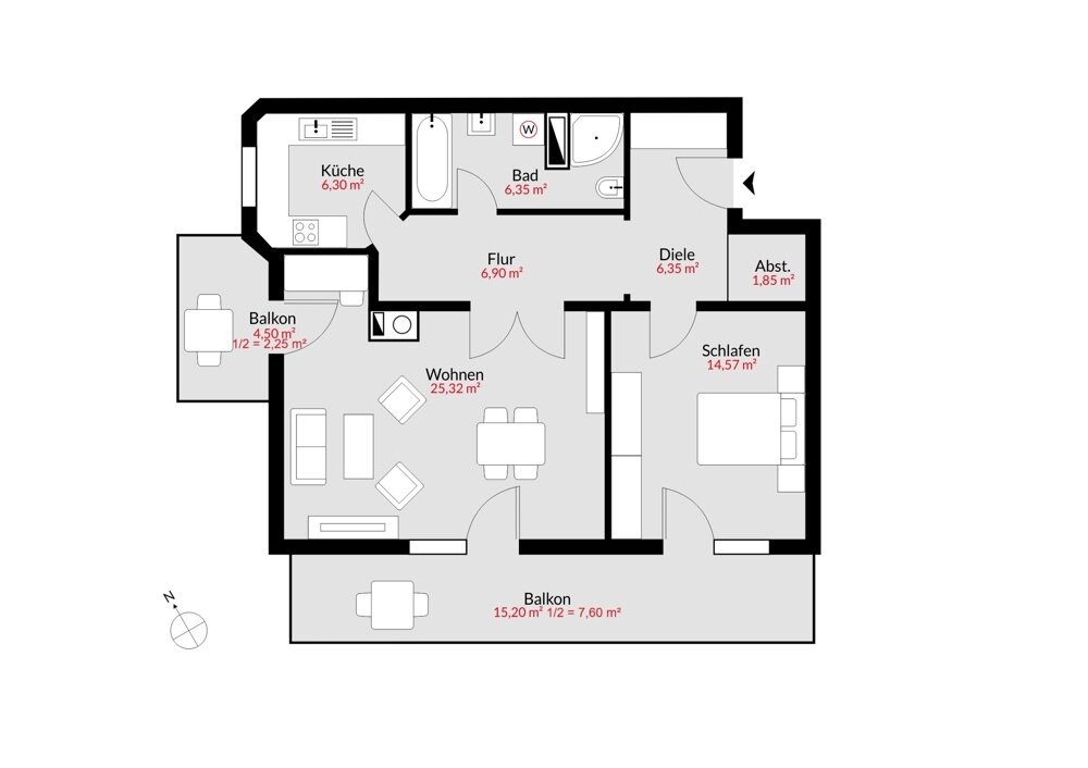 Wohnung zur Miete 1.600 € 2 Zimmer 77,5 m²<br/>Wohnfläche 1.<br/>Geschoss Waldtrudering München 81827