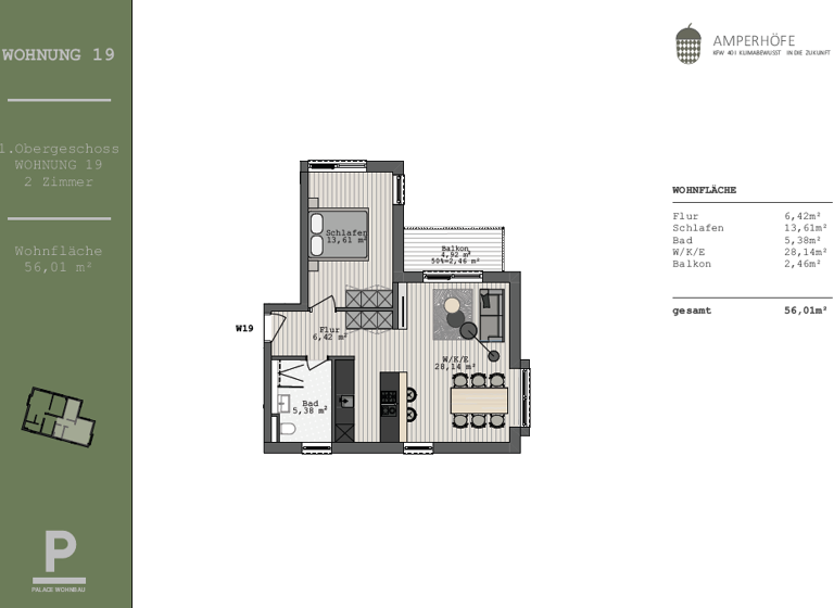 Wohnung zur Miete - Erstbezug 1.350 € 2 Zimmer 56 m² 1. Geschoss frei ab sofort Dachau 85221