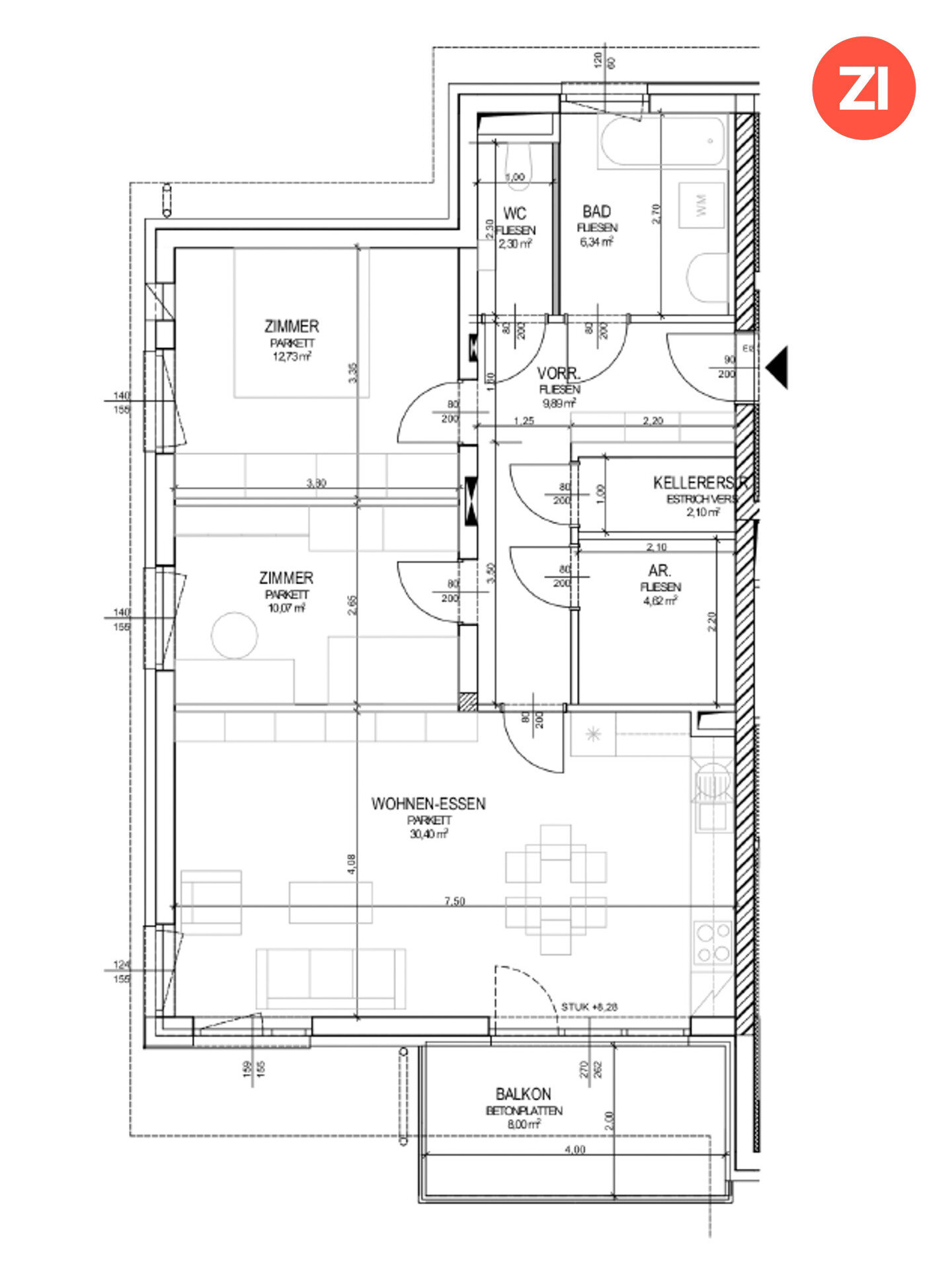 Wohnung zur Miete 520 € 3 Zimmer 76,4 m²<br/>Wohnfläche 1.<br/>Geschoss Feldstraße 13 Neukirchen am Walde 4724