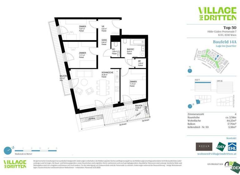Wohnung zum Kauf 692.100 € 4 Zimmer 84,3 m² 6. Geschoss Wien 1030