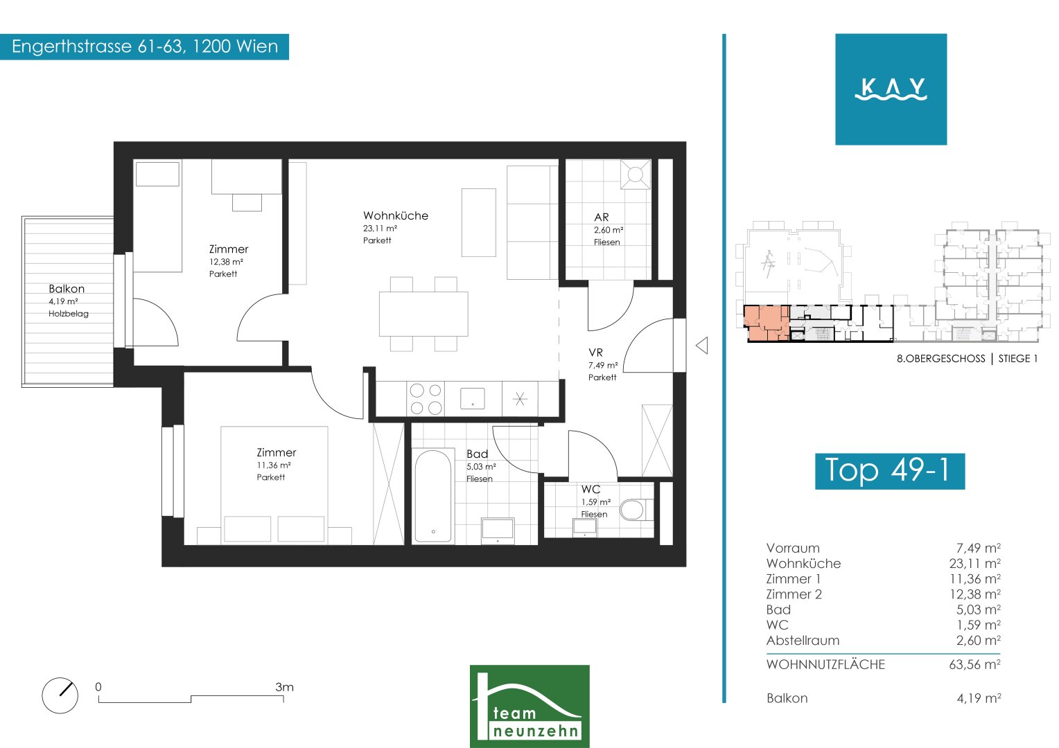 Wohnung zur Miete 1.195 € 3 Zimmer 63,6 m²<br/>Wohnfläche 8.<br/>Geschoss Engerthstraße 61-63 Wien 1200