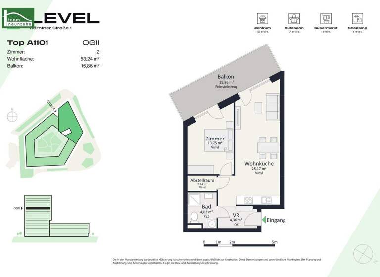Wohnung zur Miete - Erstbezug 753 € 2 Zimmer 53,2 m² 11. Geschoss frei ab 01.05.2026 Kärntner Straße 1 Gries Graz 8020