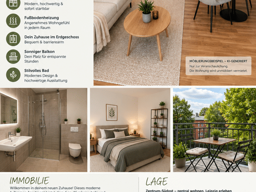 Wohnung zur Miete 750 € 1 Zimmer 45,6 m² Geschoss EG/6 frei ab 26.09.2026 Dösner Weg Zentrum-Südost Mitte 04103