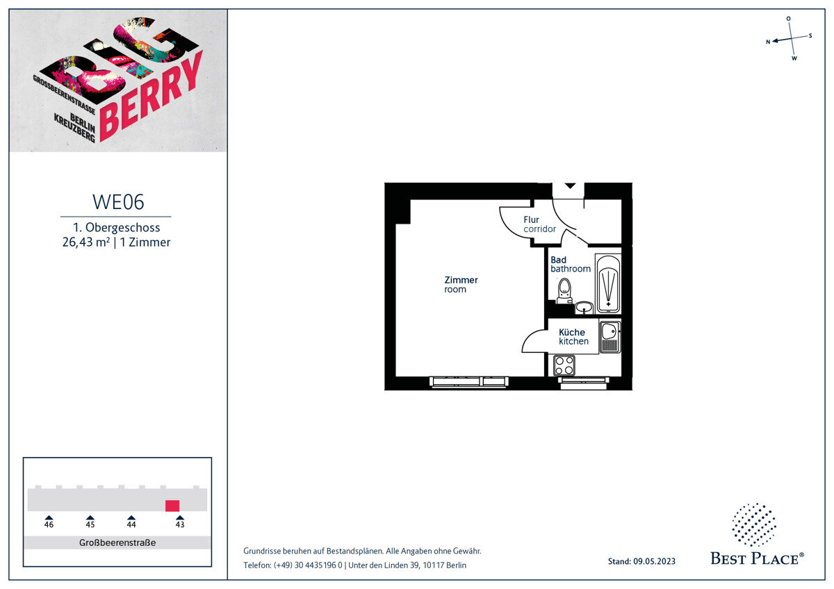 Wohnung zum Kauf provisionsfrei 115.000 € 1 Zimmer 26,4 m²<br/>Wohnfläche 1.<br/>Geschoss Großbeerenstraße 43 Kreuzberg Berlin 10965