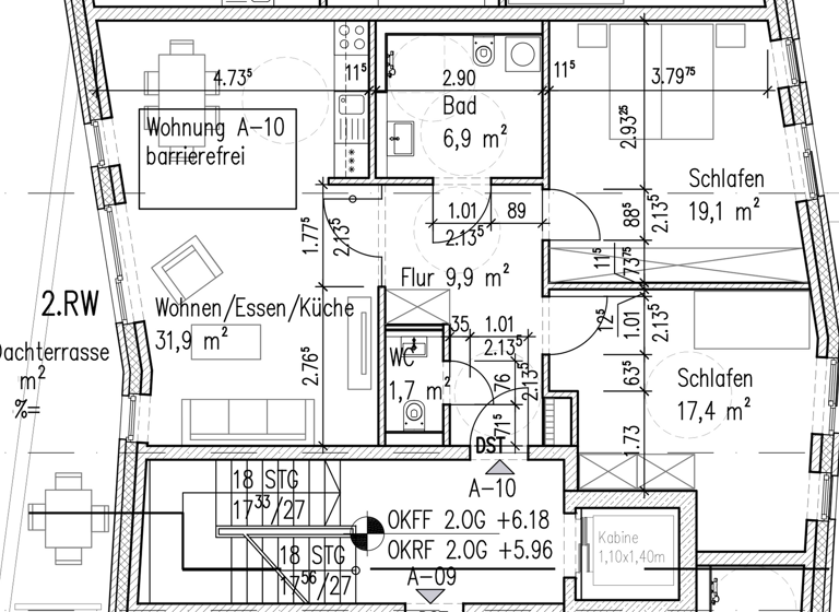 Wohnung zur Miete 2.112 € 3 Zimmer 91,7 m² 2. Geschoss Rissen Hamburg 22559