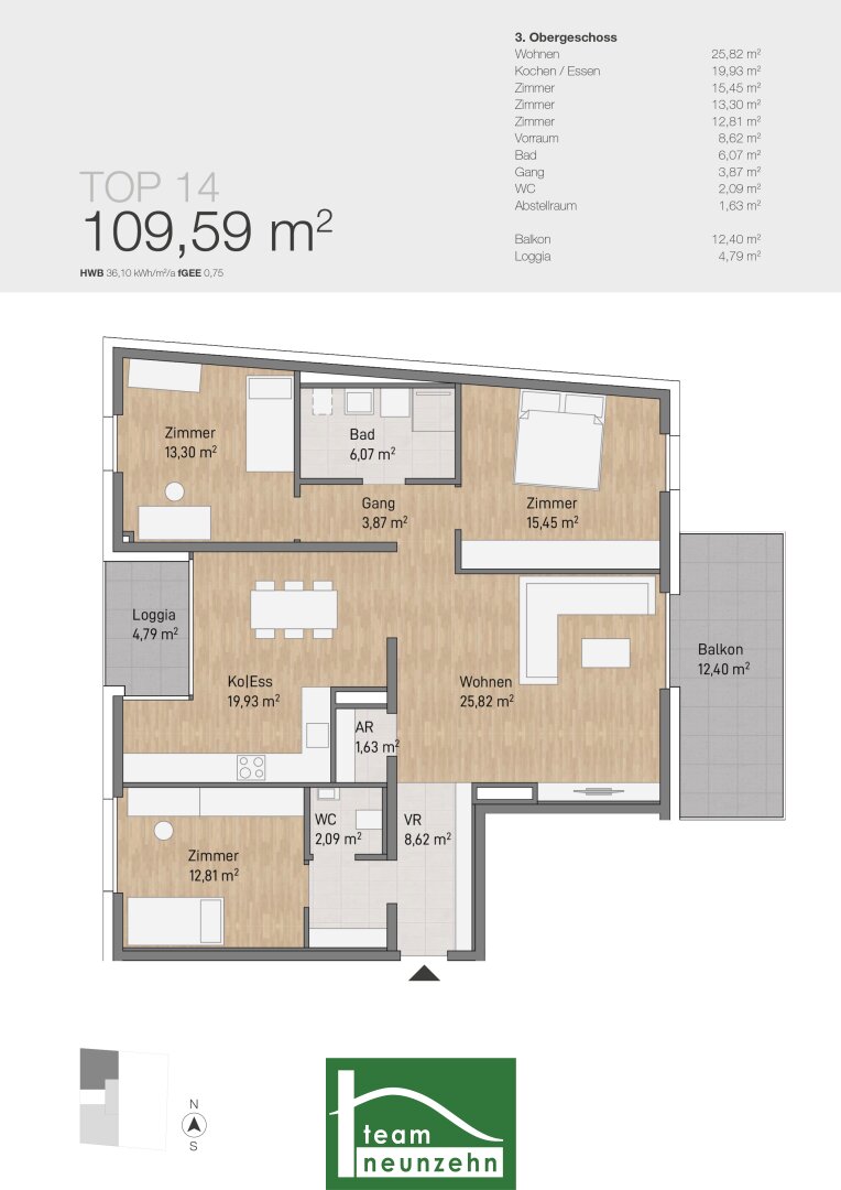 Wohnung zum Kauf provisionsfrei 535.115 € 4 Zimmer 109,1 m²<br/>Wohnfläche 3.<br/>Geschoss Janzgasse 22 Eggenberg Graz 8020