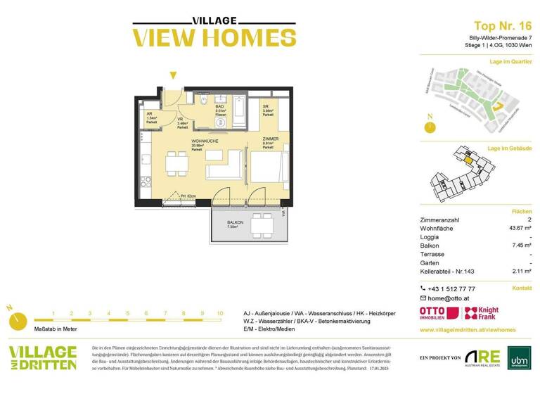 Wohnung zum Kauf - Erstbezug 360.000 € 2 Zimmer 43,7 m² 4. Geschoss Wien 1030