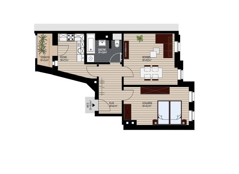 Wohnung zum Kauf provisionsfrei 158.735 € 2 Zimmer 59,9 m²<br/>Wohnfläche Dachgeschoss, 4.<br/>Geschoss Schönefeld-Abtnaundorf Leipzig 04347