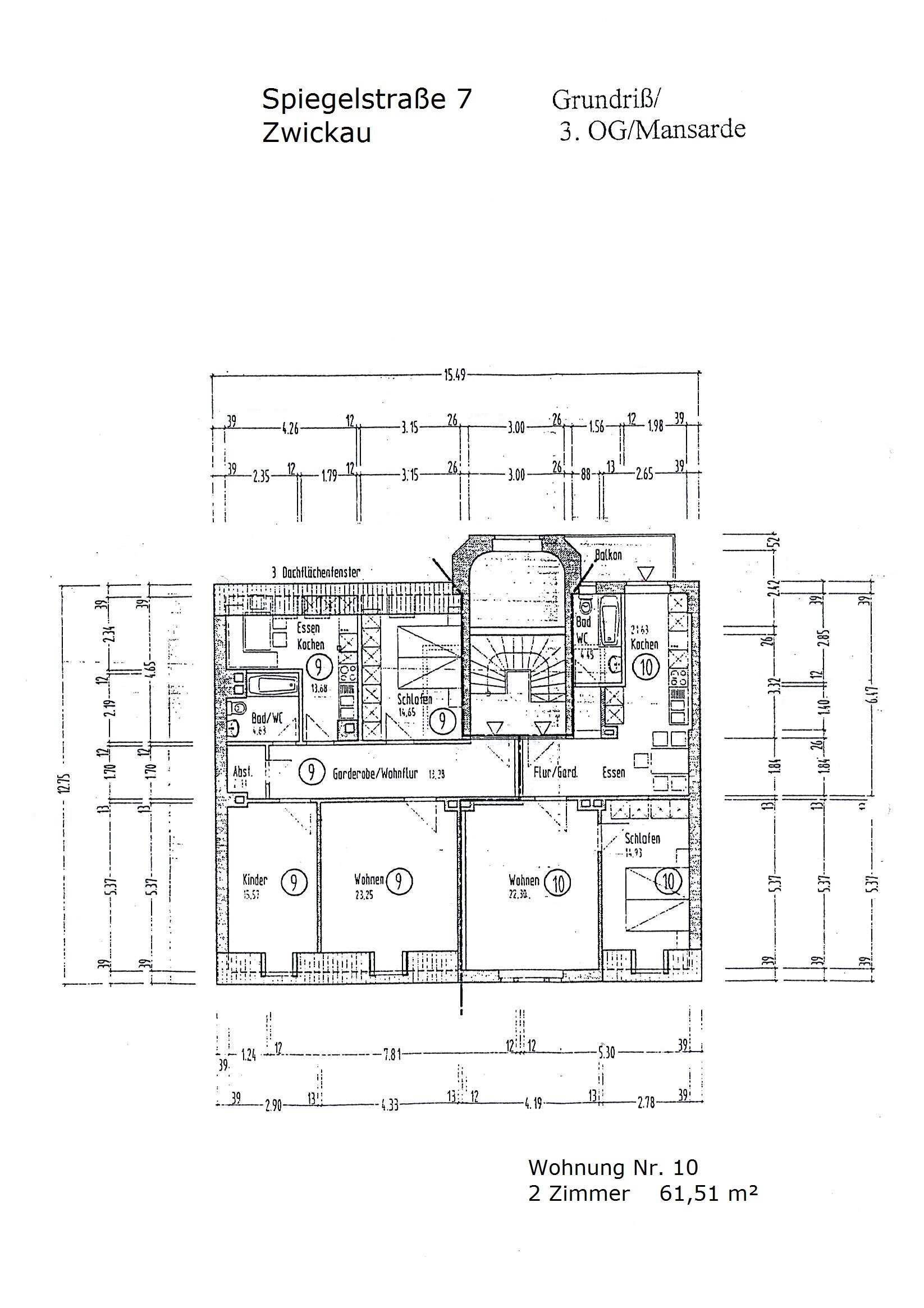 Wohnung zur Miete 299 € 2 Zimmer 61,5 m²<br/>Wohnfläche 4.<br/>Geschoss Spiegelstraße 7 Mitte - West 133 Zwickau 08056