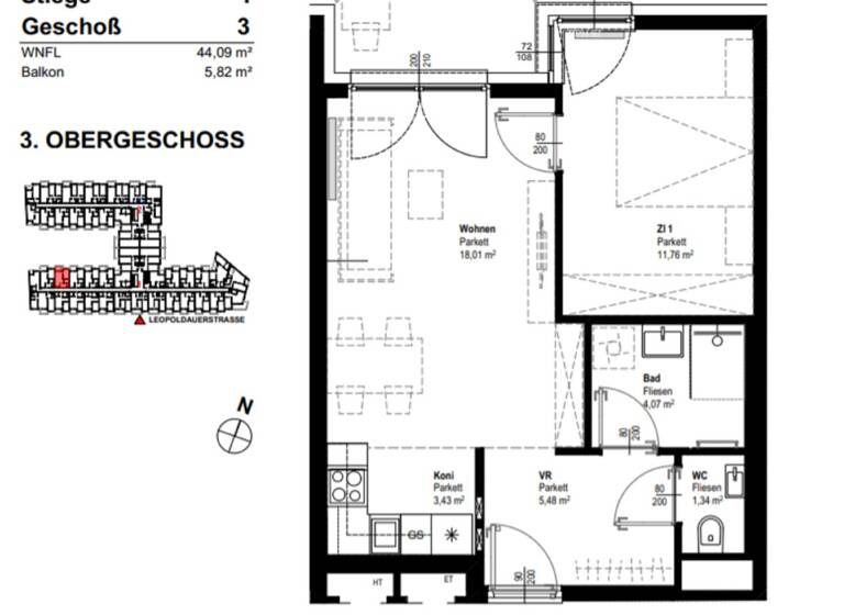 Wohnung zur Miete 725 € 2 Zimmer 44,1 m² 3. Geschoss frei ab 01.07.2026 Leopoldauer Straße 131 Wien 1210