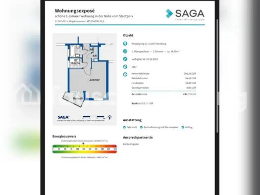 Studio zur Miete Tauschwohnung 380 € 1 Zimmer 35 m² 1. Geschoss Alsterdorf Hamburg 22297