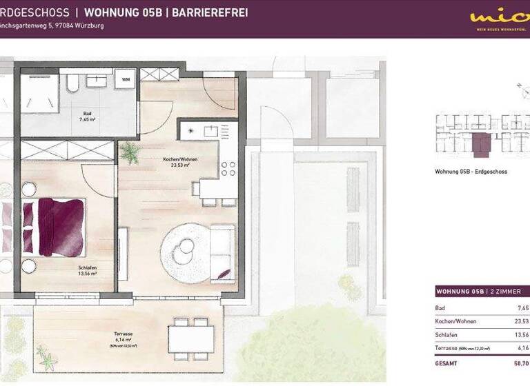 Wohnung zum Kauf - Erstbezug 324.000 € 2 Zimmer 50,7 m² Heidingsfeld Würzburg 97084