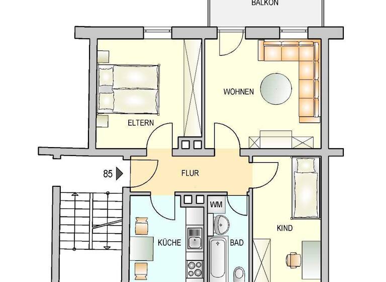 Wohnung zur Miete 433 € 3 Zimmer 53,4 m² 1. Geschoss frei ab 16.04.2026 Frankfurter Str. 63a Zellerau Würzburg 97082