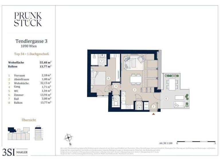 Wohnung zum Kauf - Erstbezug 759.000 € 2 Zimmer 55,5 m² 5. Geschoss Tendlergasse 3 Wien 1090