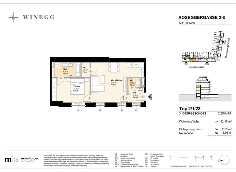 Wohnung zum Kauf - Erstbezug 338.500 € 2 Zimmer 52,3 m² 3. Geschoss Roseggergasse 2-8 Wien 1160