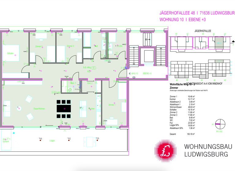 Wohnung zum Kauf - Neubau provisionsfrei 1.449.000 € 5,5 Zimmer 183 m²<br/>Wohnfläche 1.<br/>Geschoss Mitte Ludwigsburg 71638