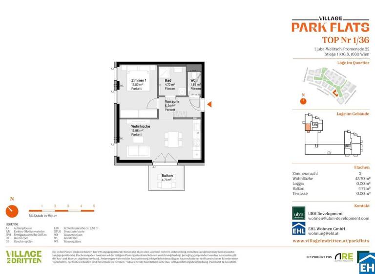 Wohnung zum Kauf - Erstbezug 388.000 € 2 Zimmer 43,7 m² 8. Geschoss Ljuba-Welitsch-Promenade 22 Wien 1030