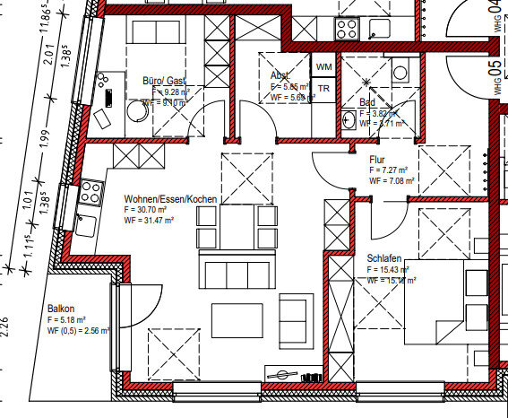 Wohnung zur Miete 900 € 3 Zimmer 74,5 m²<br/>Wohnfläche 1.<br/>Geschoss ab sofort<br/>Verfügbarkeit Ziegeleistraße 1 Darum / Gretesch / Lüstringen 215 Osnabrück 49086